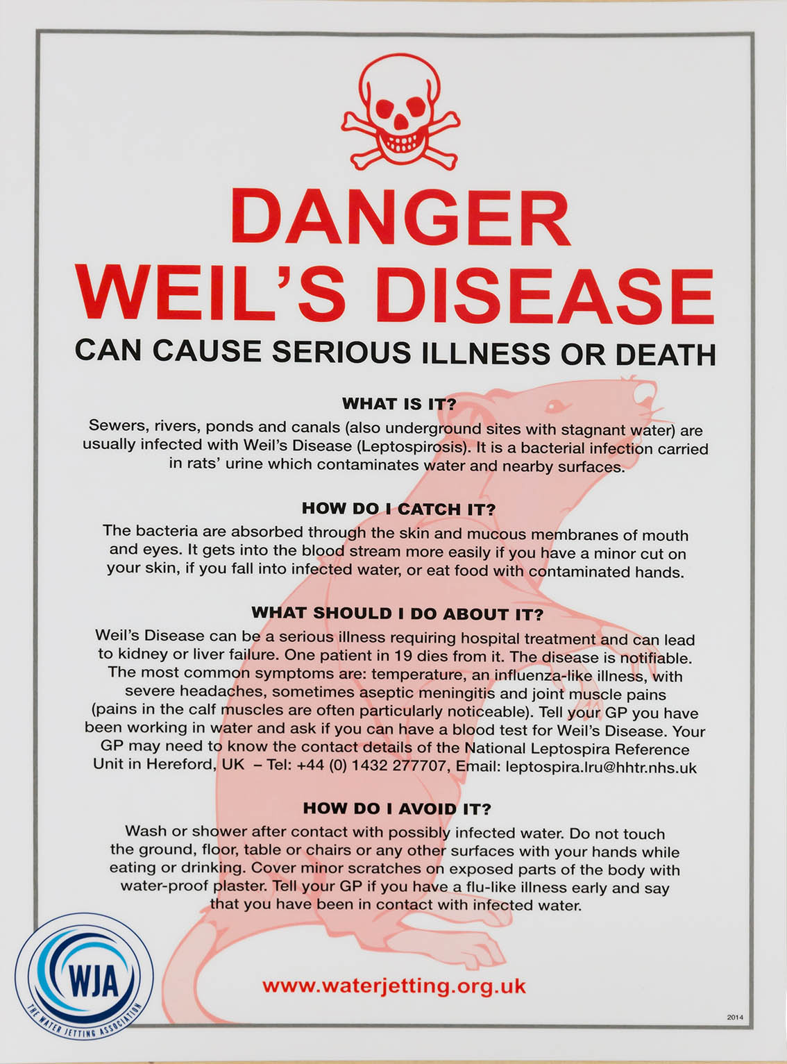 Weil’s Disease (Leptospirosis) Poster - Water Jetting Association